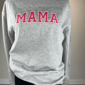 Gray Sweatshirt with Pink 'MAMA' Embroidery